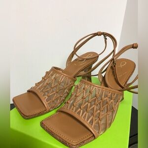 Sam Edelman Candice Tan Woven Strappy Block Heel Sandals - Women's
